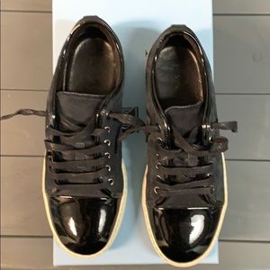 Lanvin Cap-Toe Suede and Patent-Leather Sneakers